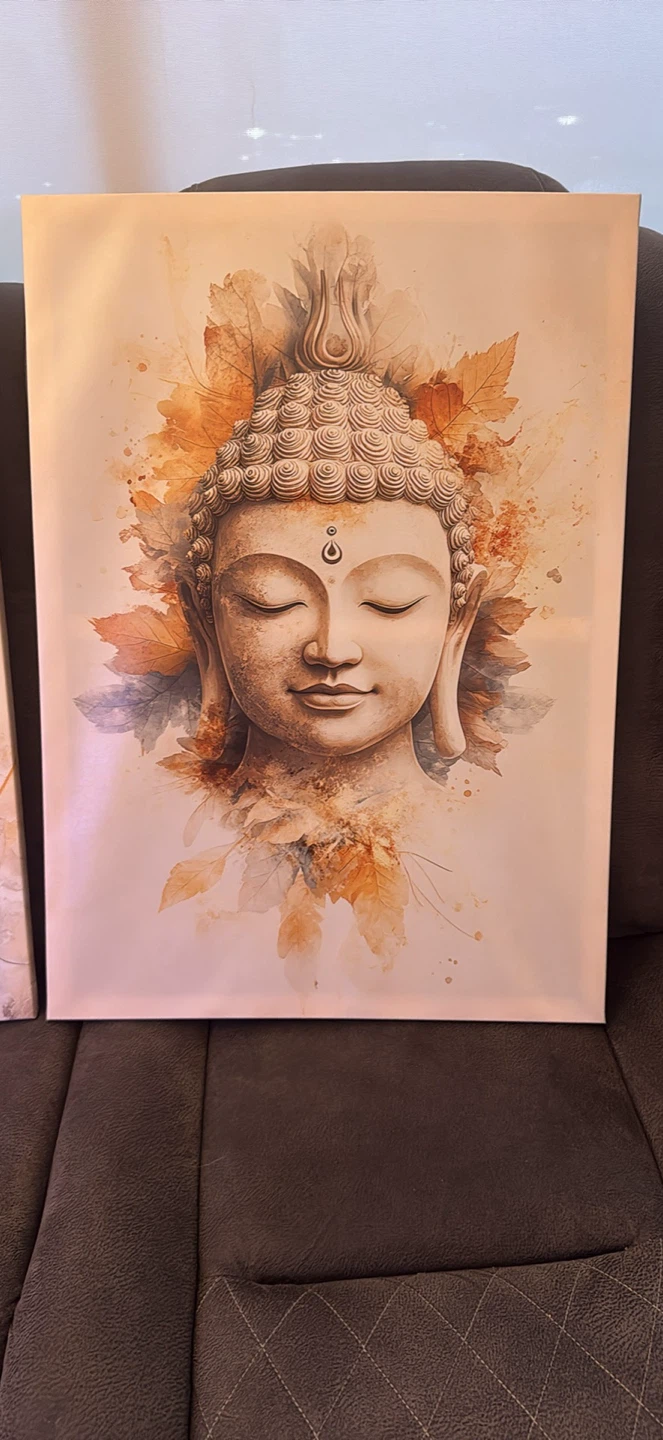 Canvas Wall Art - Buddha Face with Leaves - photo 3