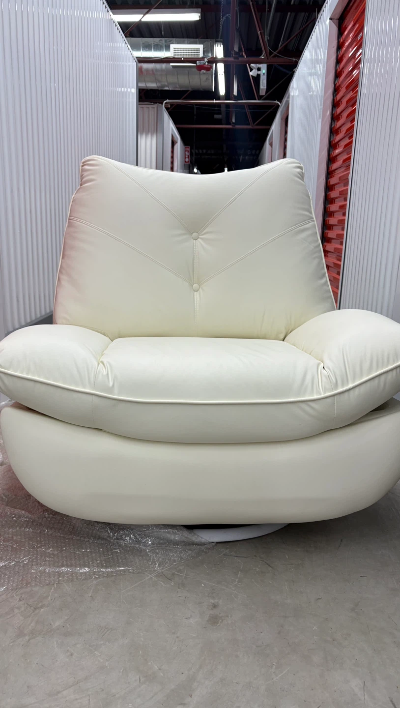 Cream Leather Swivel Recliner Chair with USB Ports - photo 2