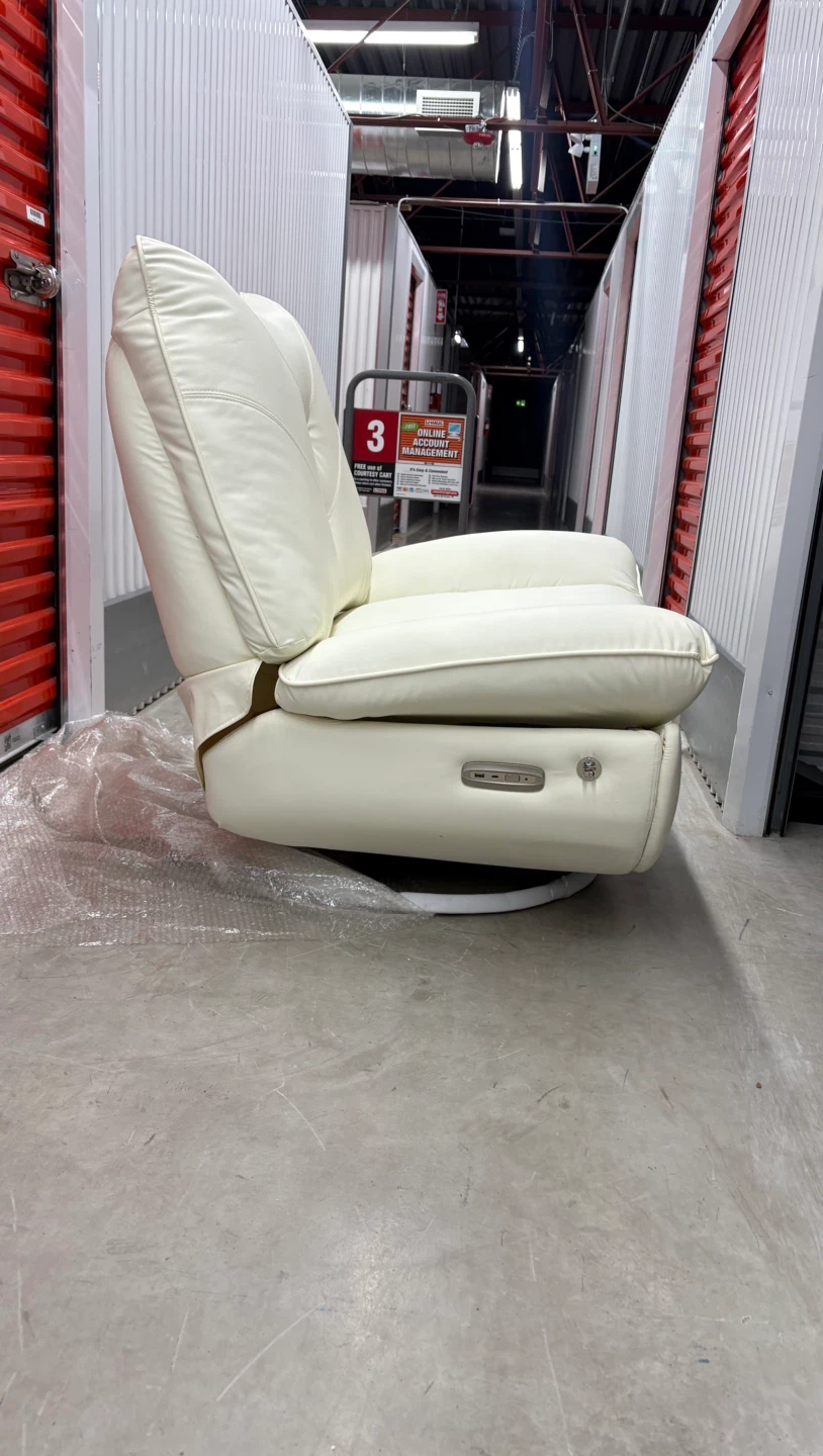 Cream Leather Swivel Recliner Chair with USB Ports - photo 5