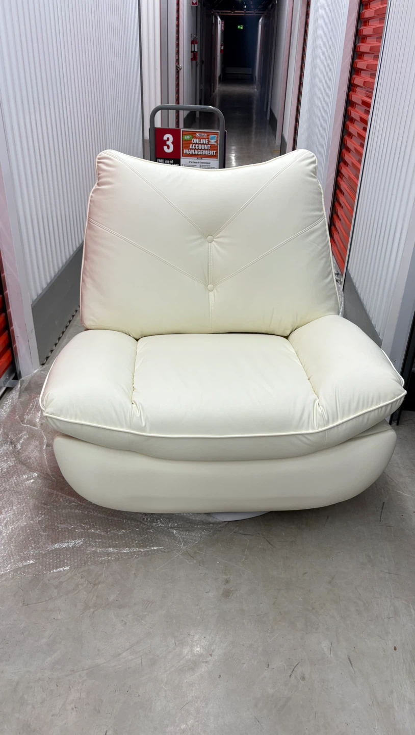 Cream Leather Swivel Recliner Chair with USB Ports