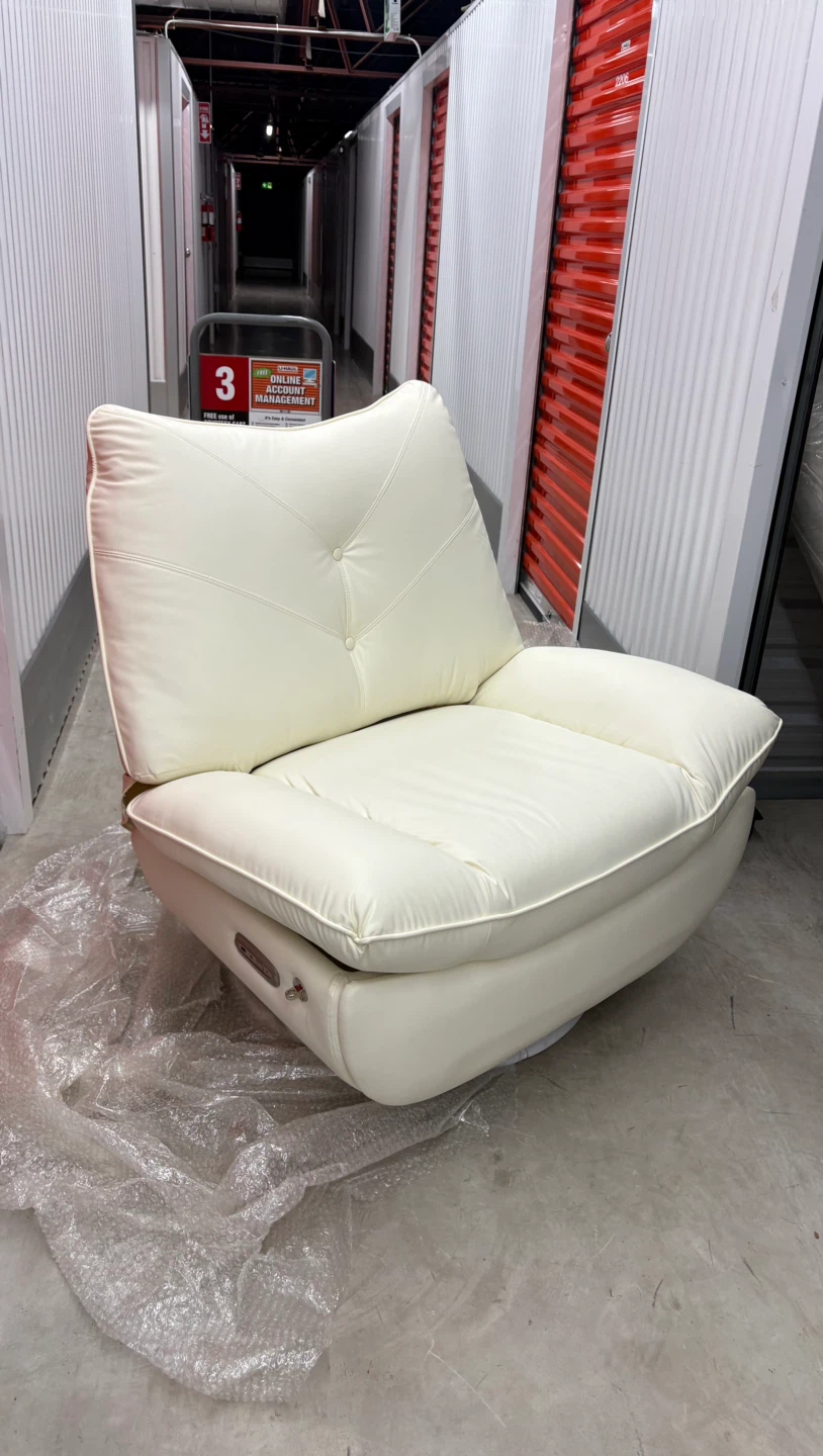 Cream Leather Swivel Recliner Chair with USB Ports - photo 3