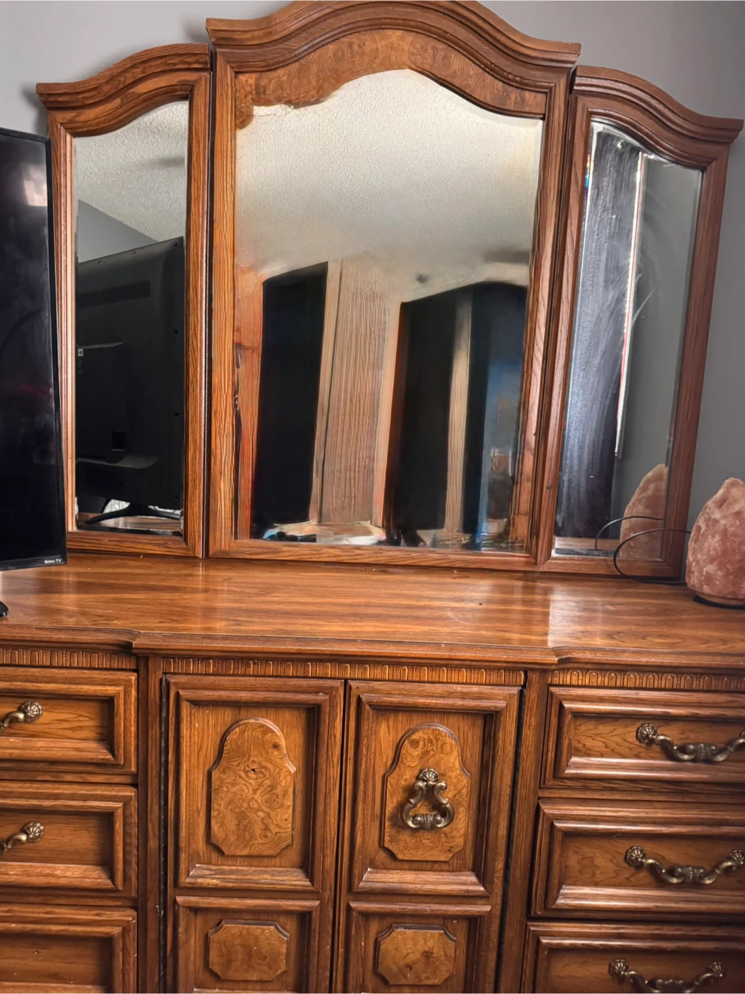 Vintage Oak Dresser with Tri-Fold Mirror