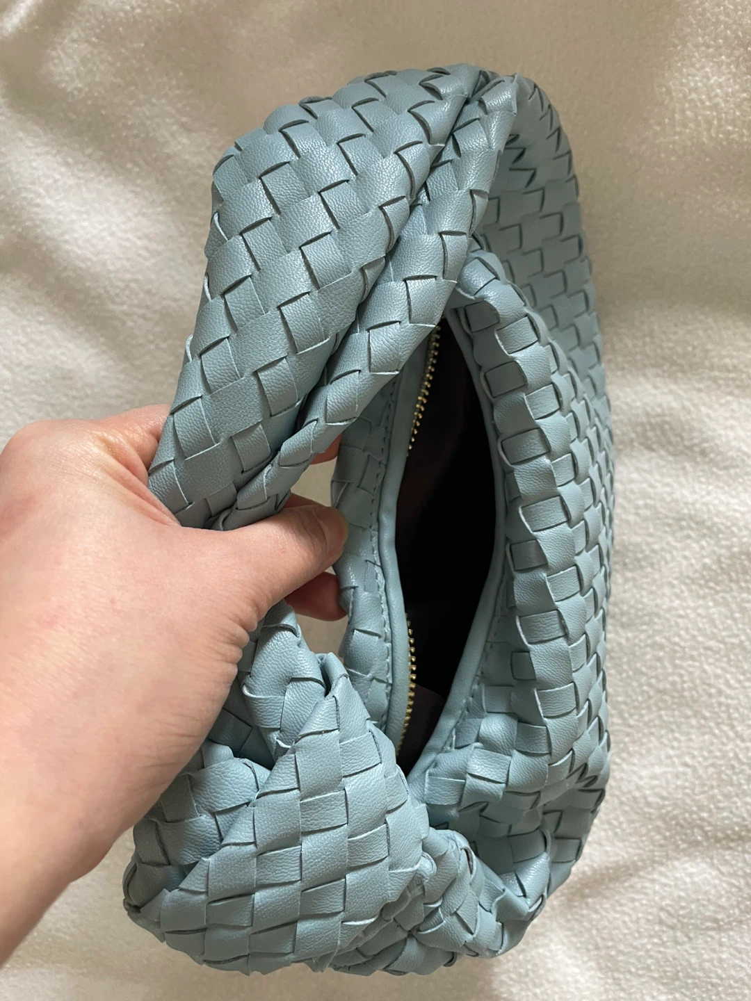 Light Blue Woven Leather Handbag - photo 2