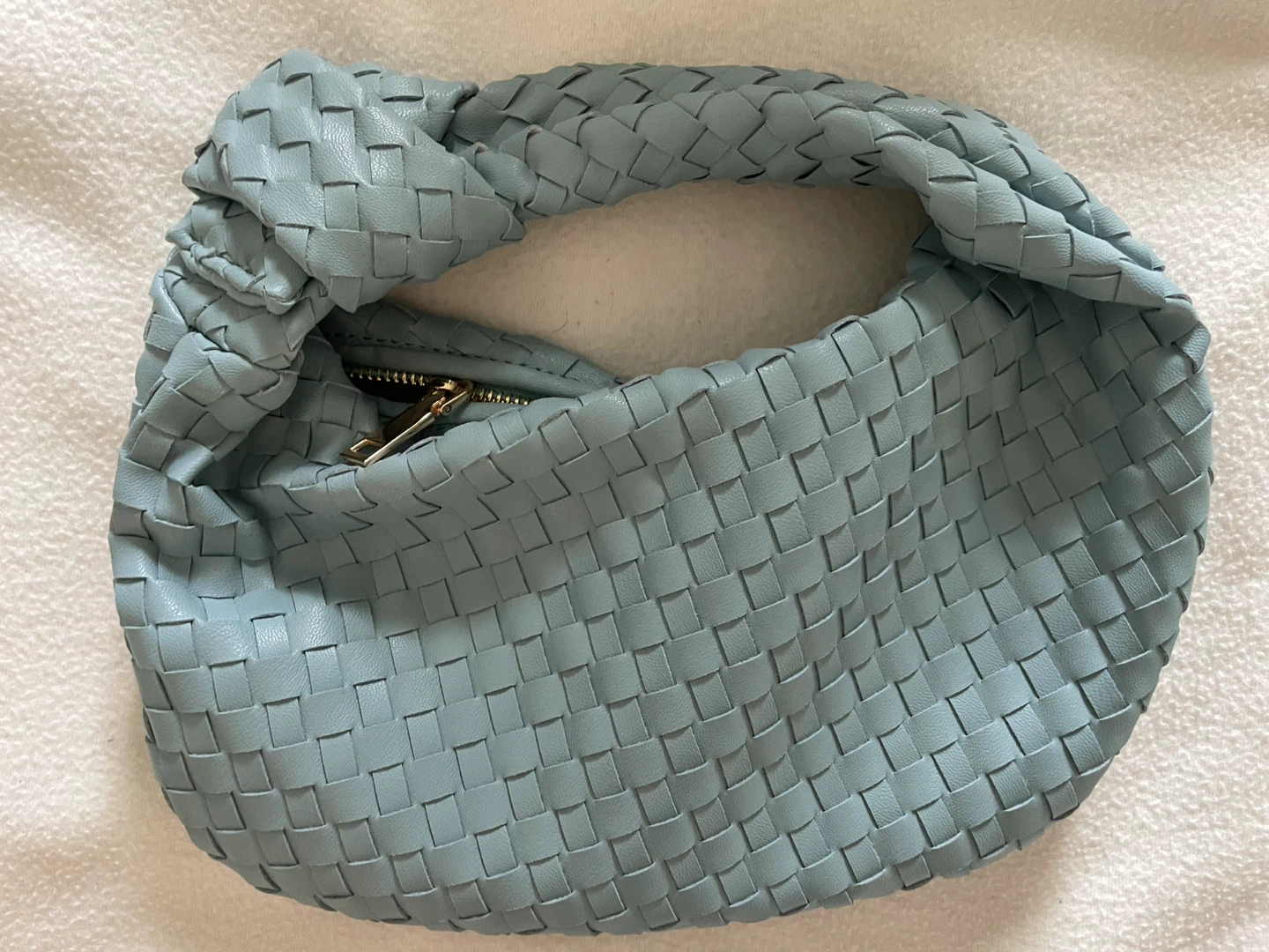 Light Blue Woven Leather Handbag
