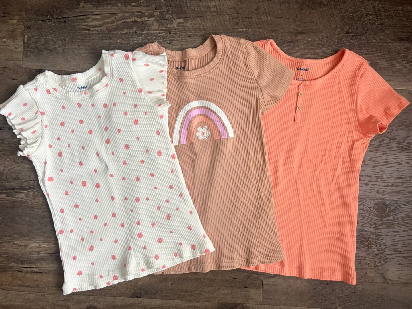 Pekkle Girls' Size 7 Ribbed T-shirt(3-Pack)