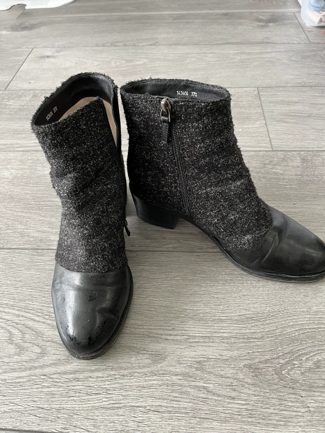 ASHALICE Black Tweed & Leather Ankle Boots - Size 37 - photo 2
