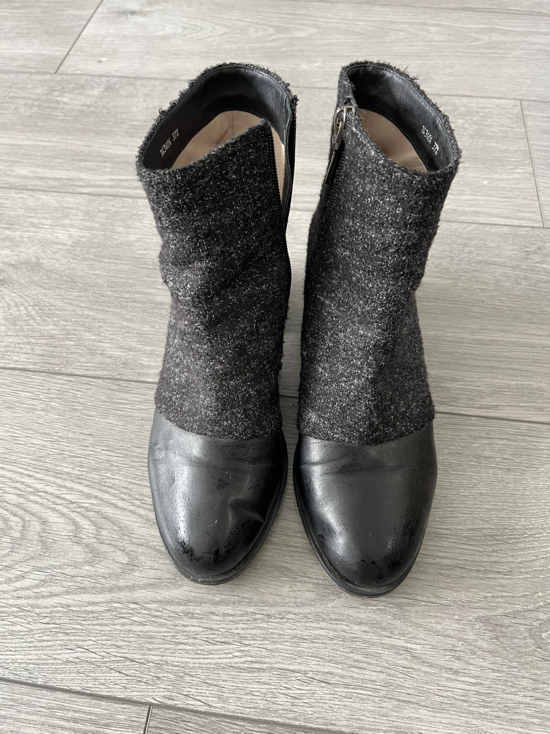 ASHALICE Black Tweed & Leather Ankle Boots - Size 37