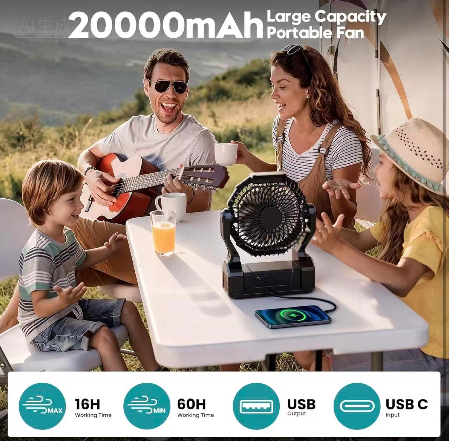 Portable Rechargeable Fan 20000mAh - photo 2