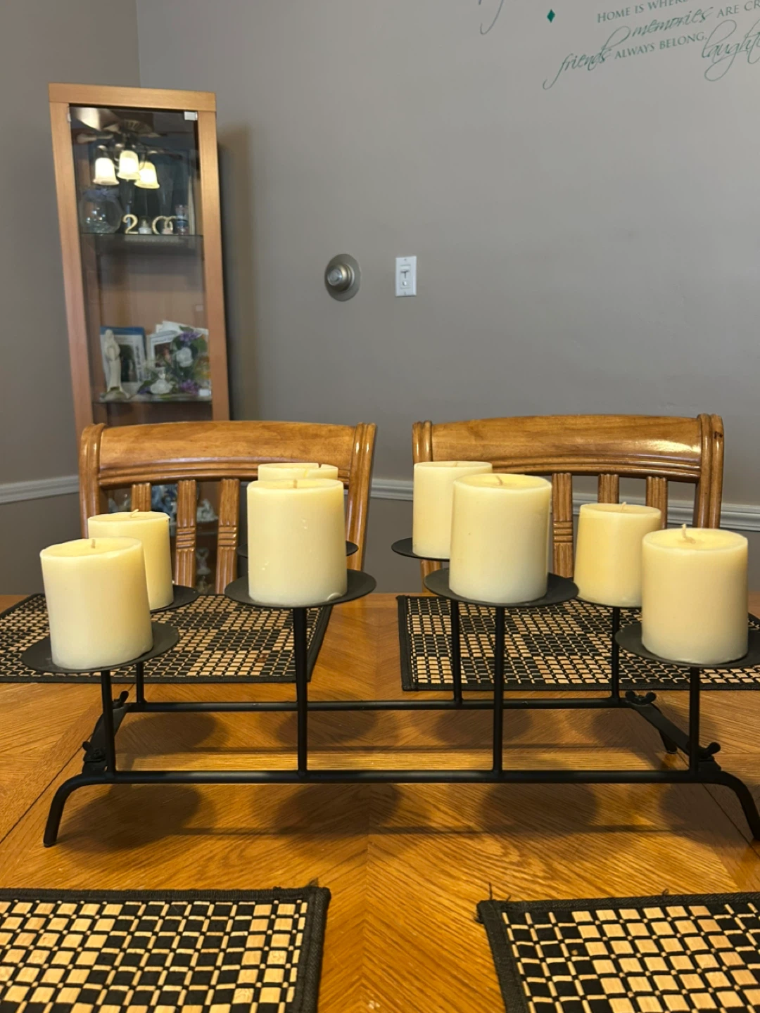 Set of 8 Pillar Candles with Black Metal Candelabra - photo 3