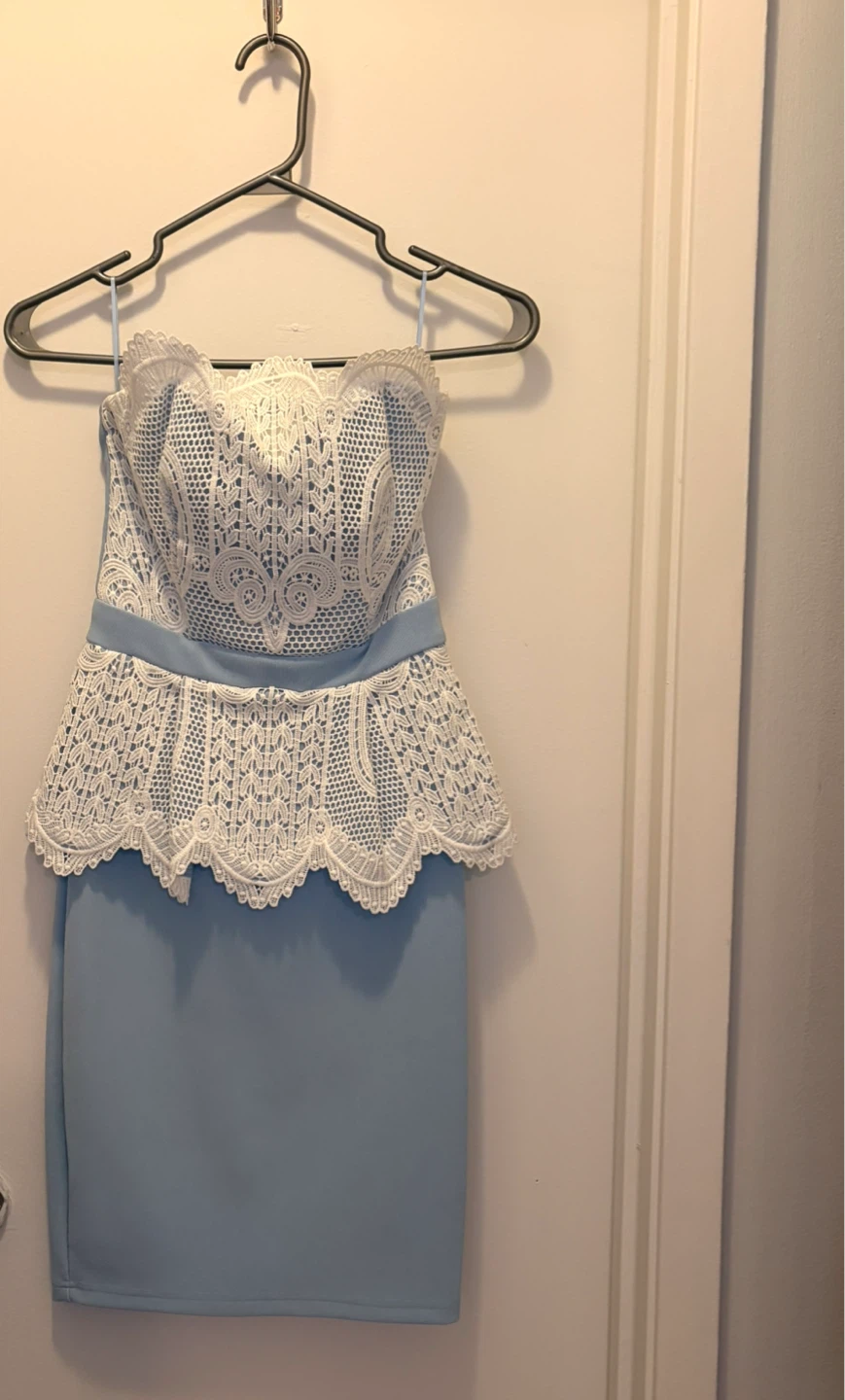 Strapless Lace Peplum Dress