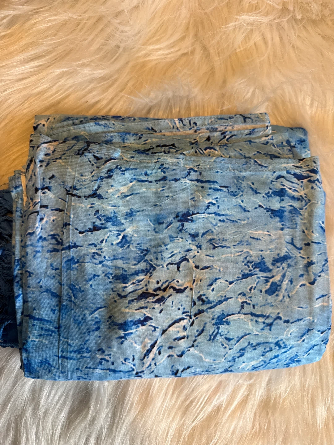 Blue Patterned Scarf with Fringe - photo 2