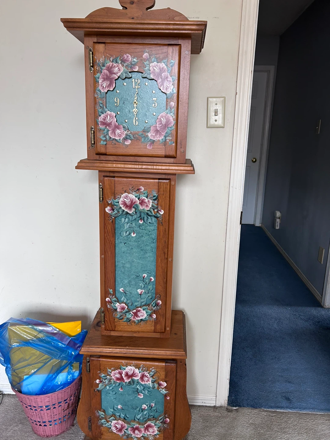 Wooden Grandfather Clock with Floral Detail - photo 2