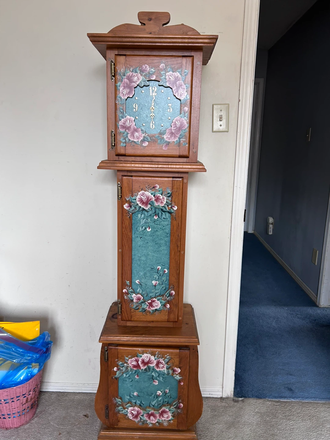 Wooden Grandfather Clock with Floral Detail