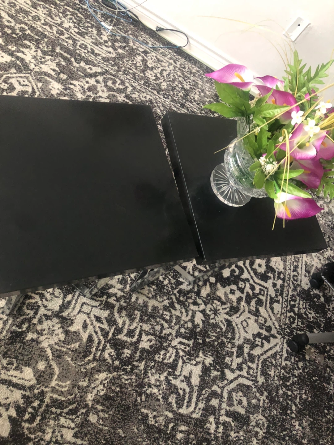 Set of 2 Black Side Tables with Chrome Legs - photo 2