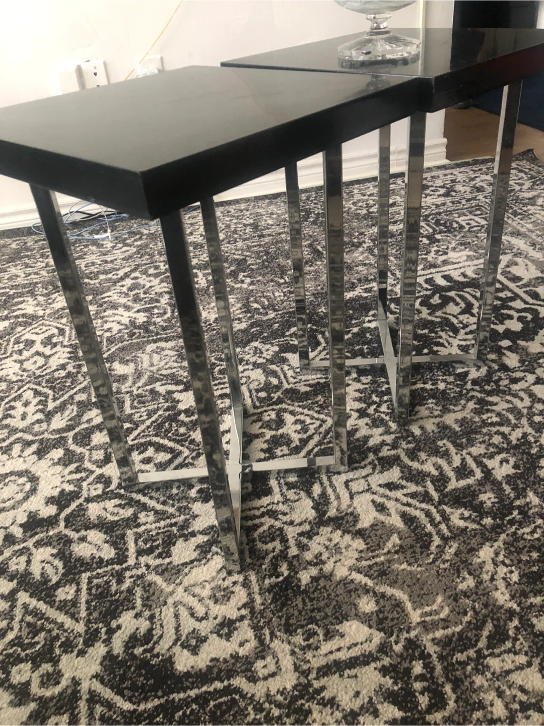 Set of 2 Black Side Tables with Chrome Legs