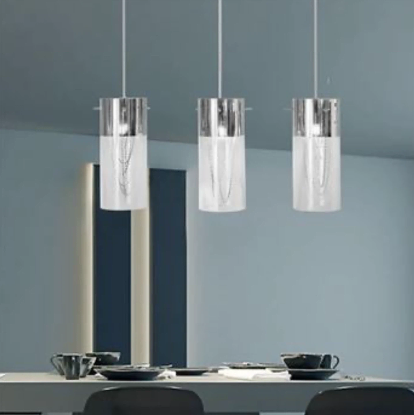 Pendant Light Fixture - 3-Light Chrome and Glass