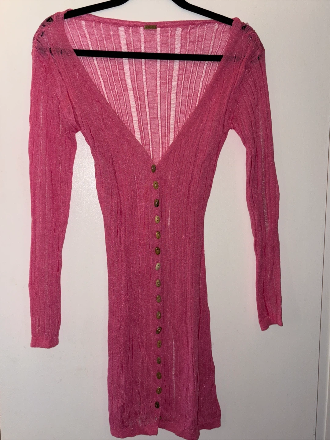 CULT GAIA Pink Ribbed Button-Up Cardigan Dress - photo 2