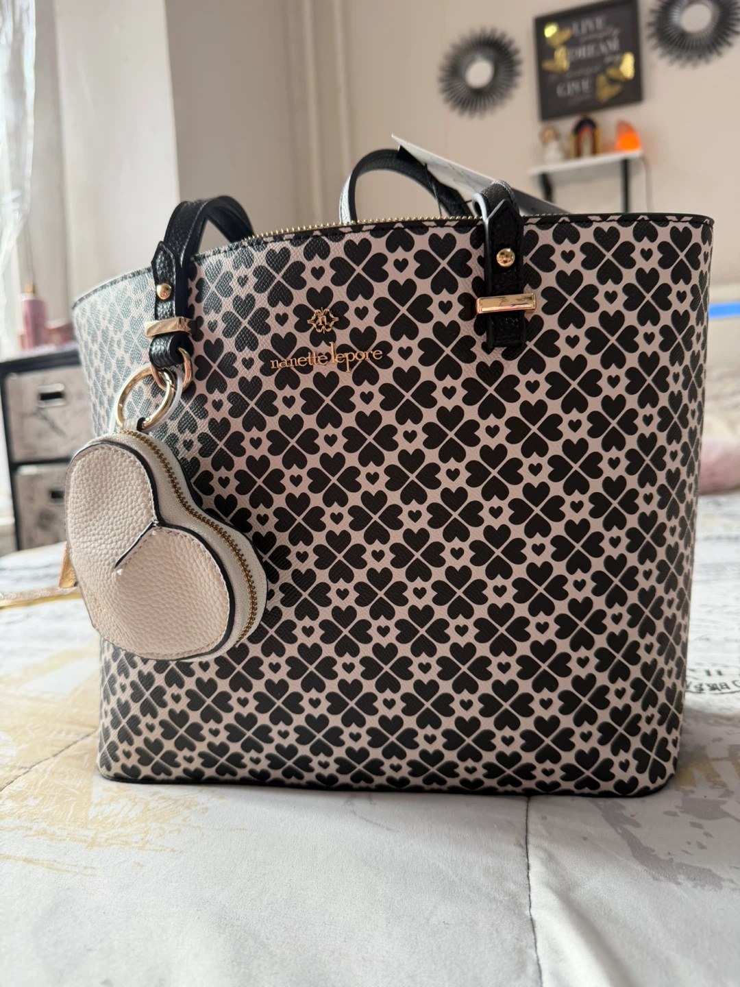 Nanette Lepore Tote Bag with Heart Pattern