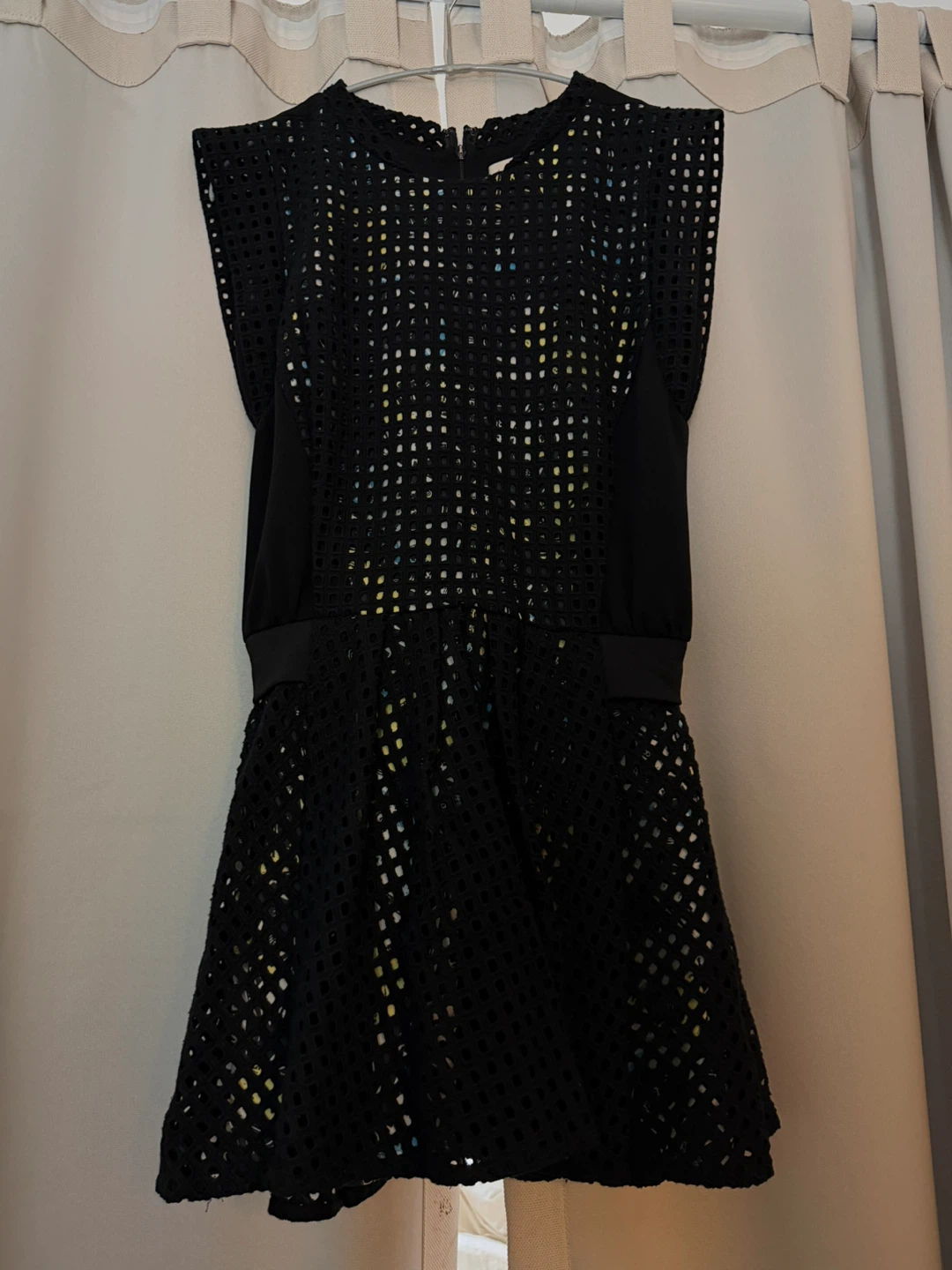 Black Mesh Overlay Dress with Colorful Print Lining - photo 4