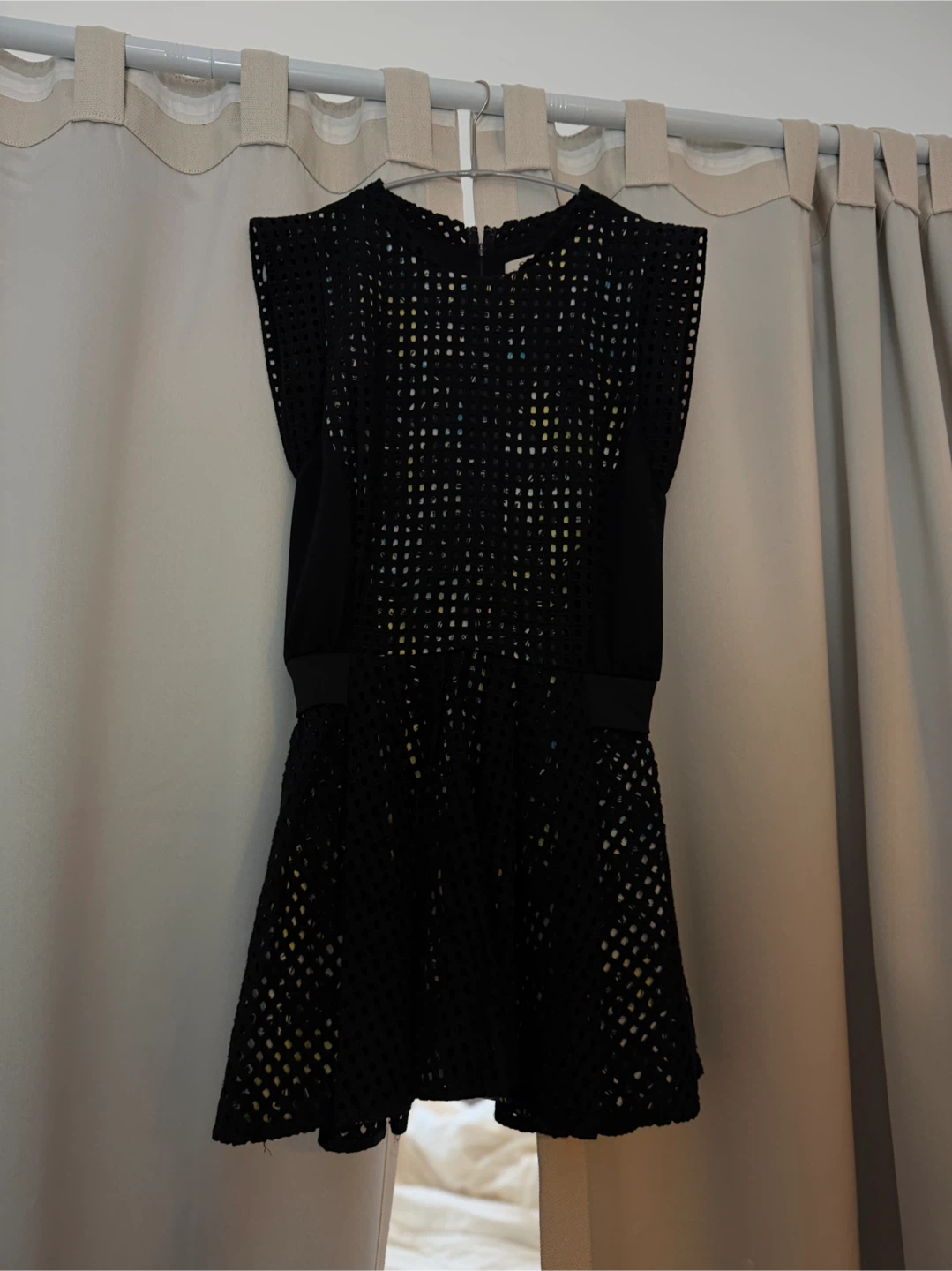 Black Mesh Overlay Dress with Colorful Print Lining