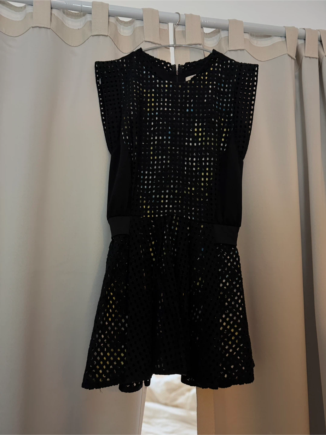 Black Mesh Overlay Dress with Colorful Print Lining - photo 2