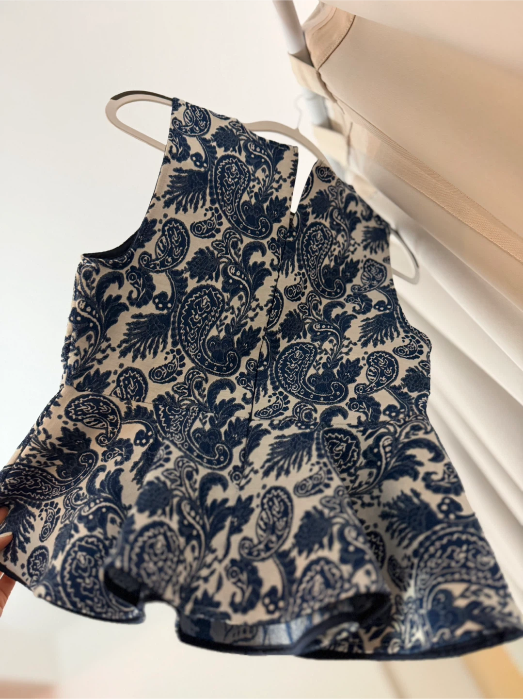 Women's Blue & White Paisley Peplum Top - photo 2