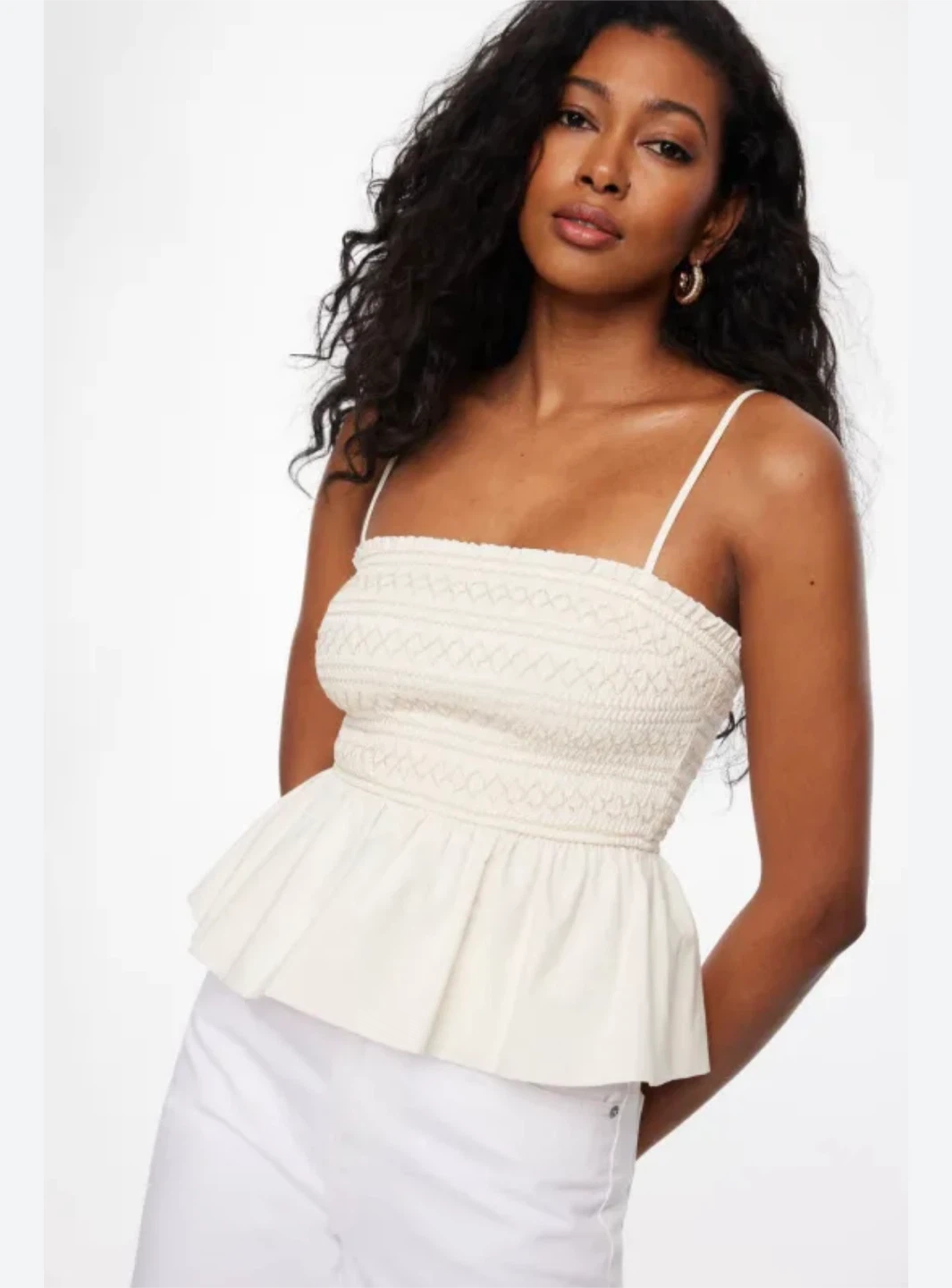 Dynamite Smocked Peplum Top - Bright White Size Medium