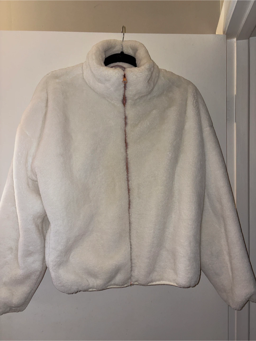 Cream Faux Fur Zip Jacket