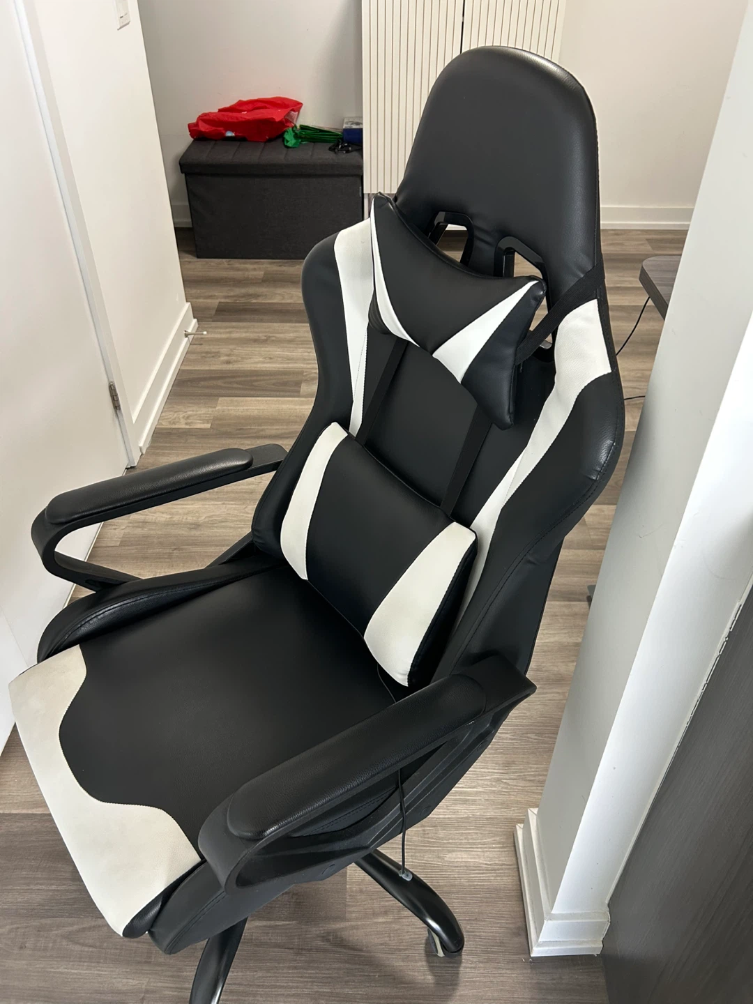 Black and White Gaming Chair with Lumbar and Neck Support - photo 2