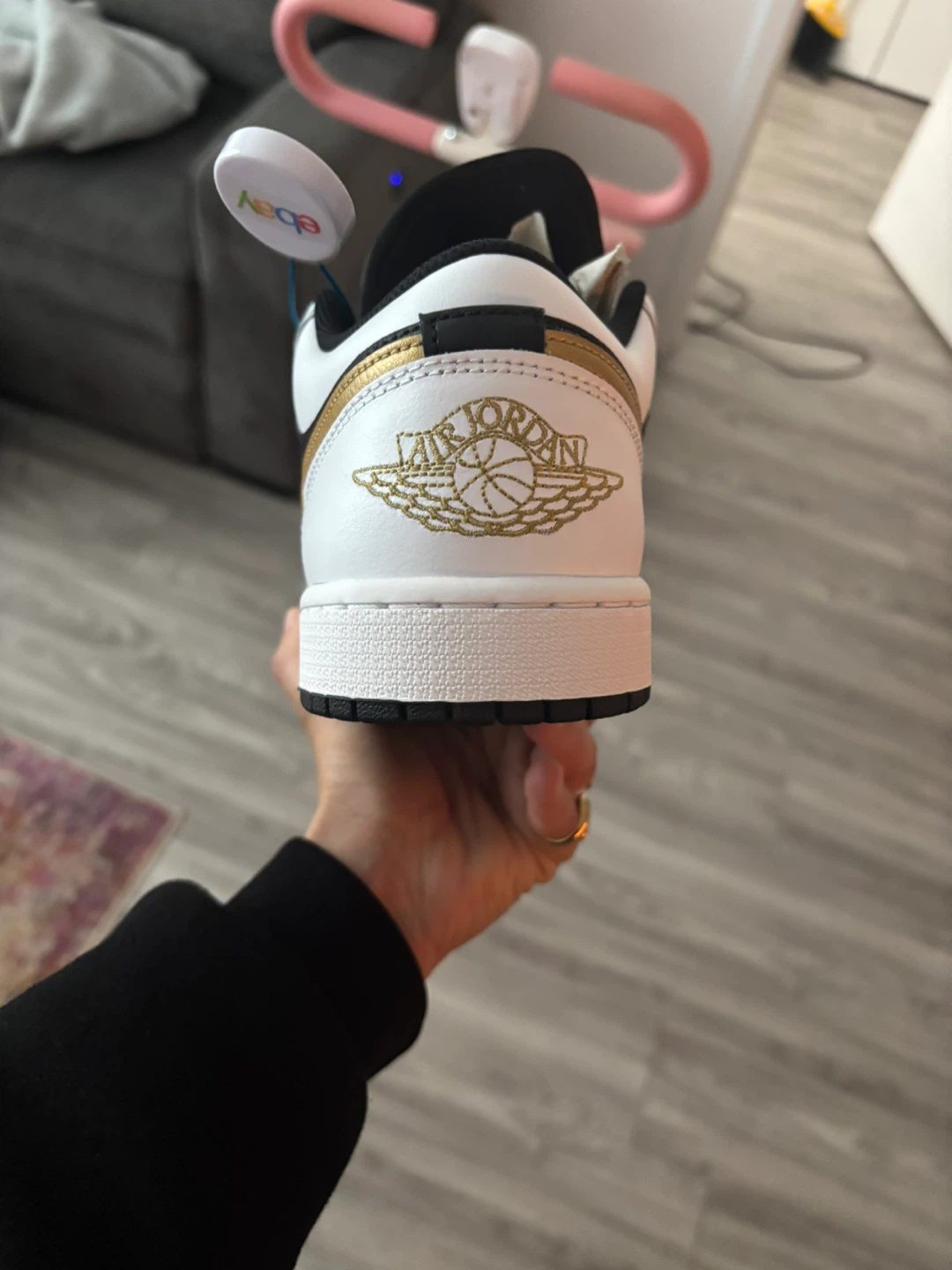 Air Jordan 1 Low Black White Gold Sneakers - photo 3