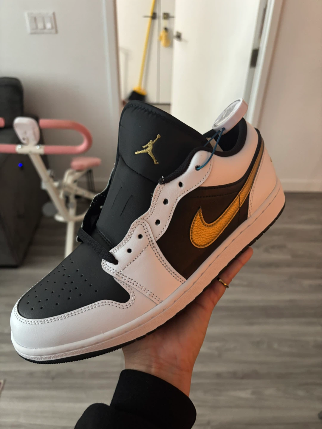 Air Jordan 1 Low Black White Gold Sneakers - photo 4
