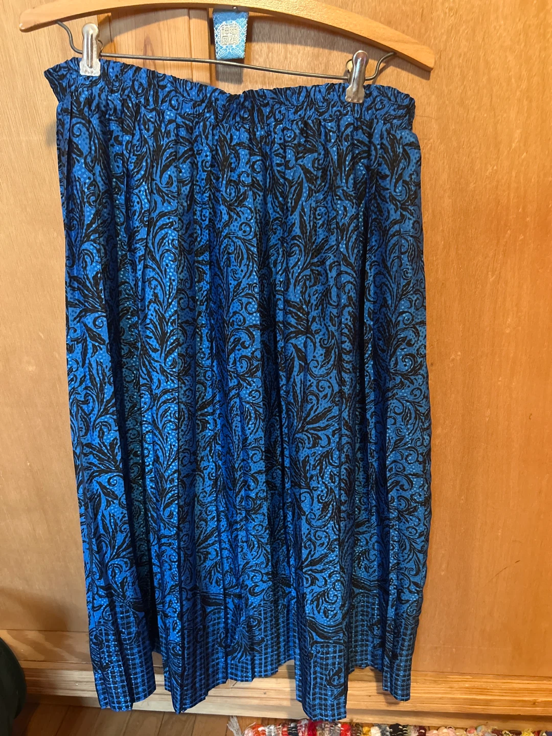 Andrea Gayle Blue Black Floral Print Maxi Skirt Size M