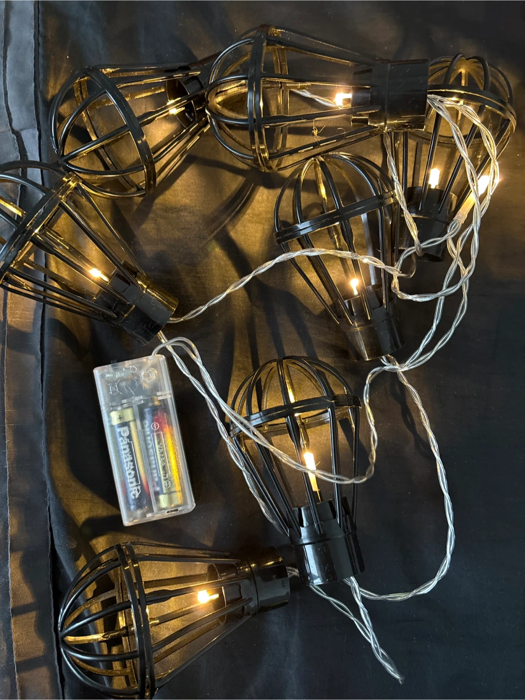 🥕Black Cage String Lights with Battery Pack