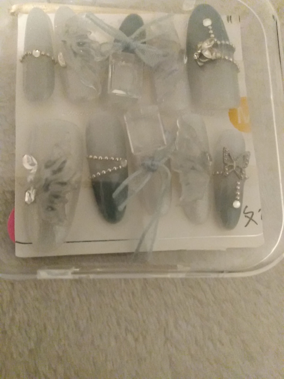 Set of Press-On Nails with Embellishments