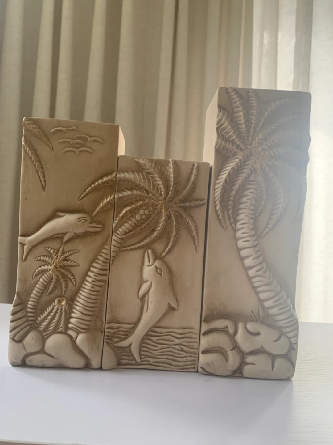 Sun and Moon Dolphins Palm Trees Ceramic Triptych Decor