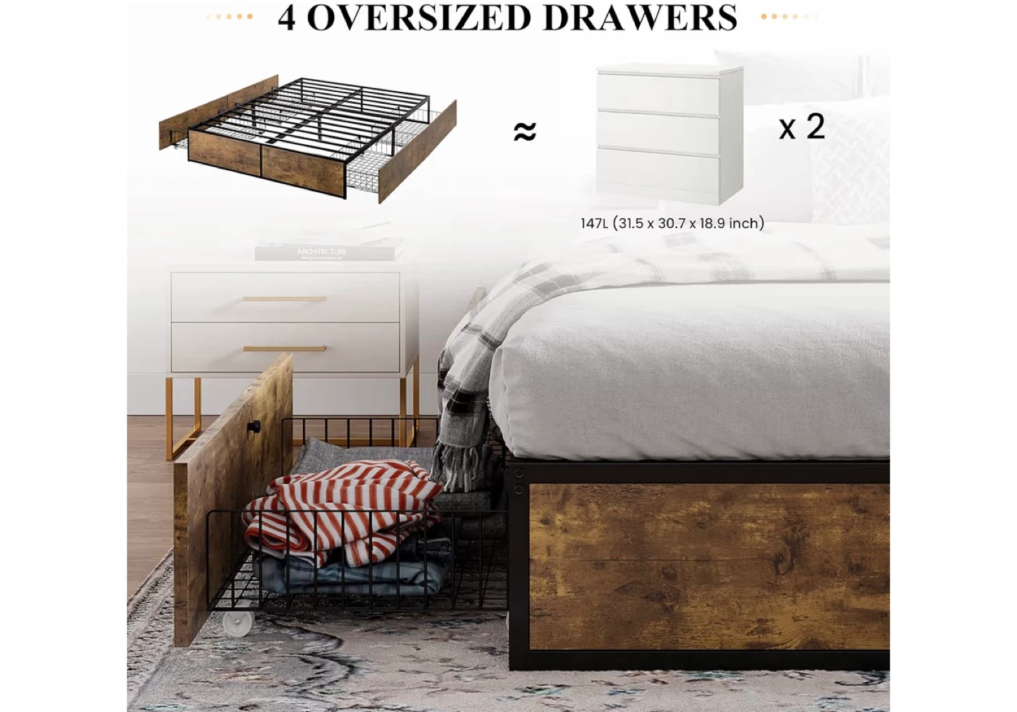Full Size Bed Frame with 4 Drawers - photo 4