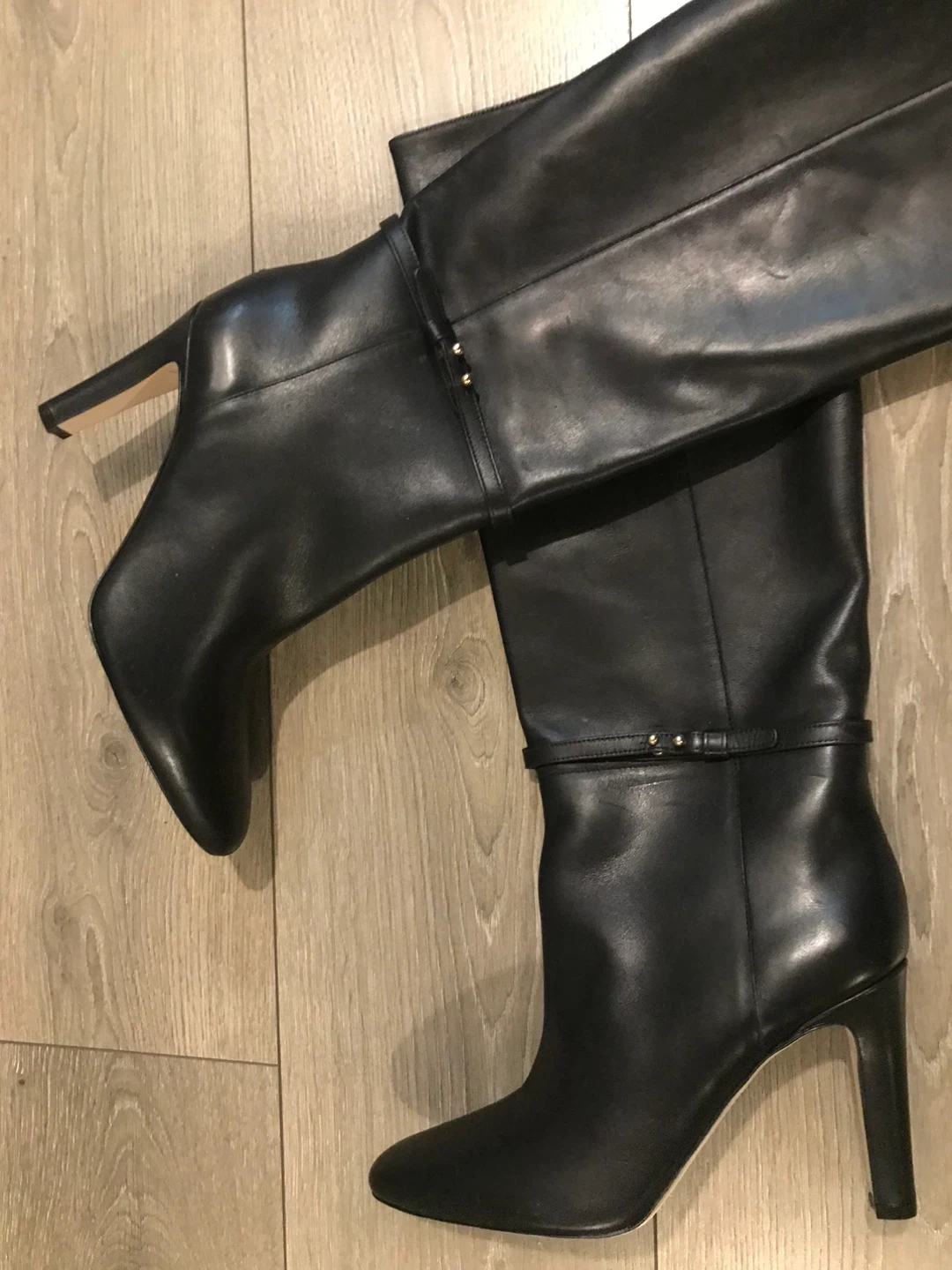 LK Bennett Black Leather Knee-High Heeled Boots - Size 40