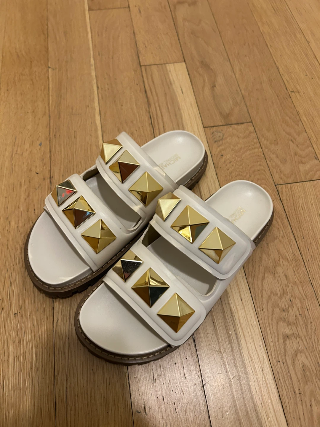 Michael Kors White Studded Slide Sandals