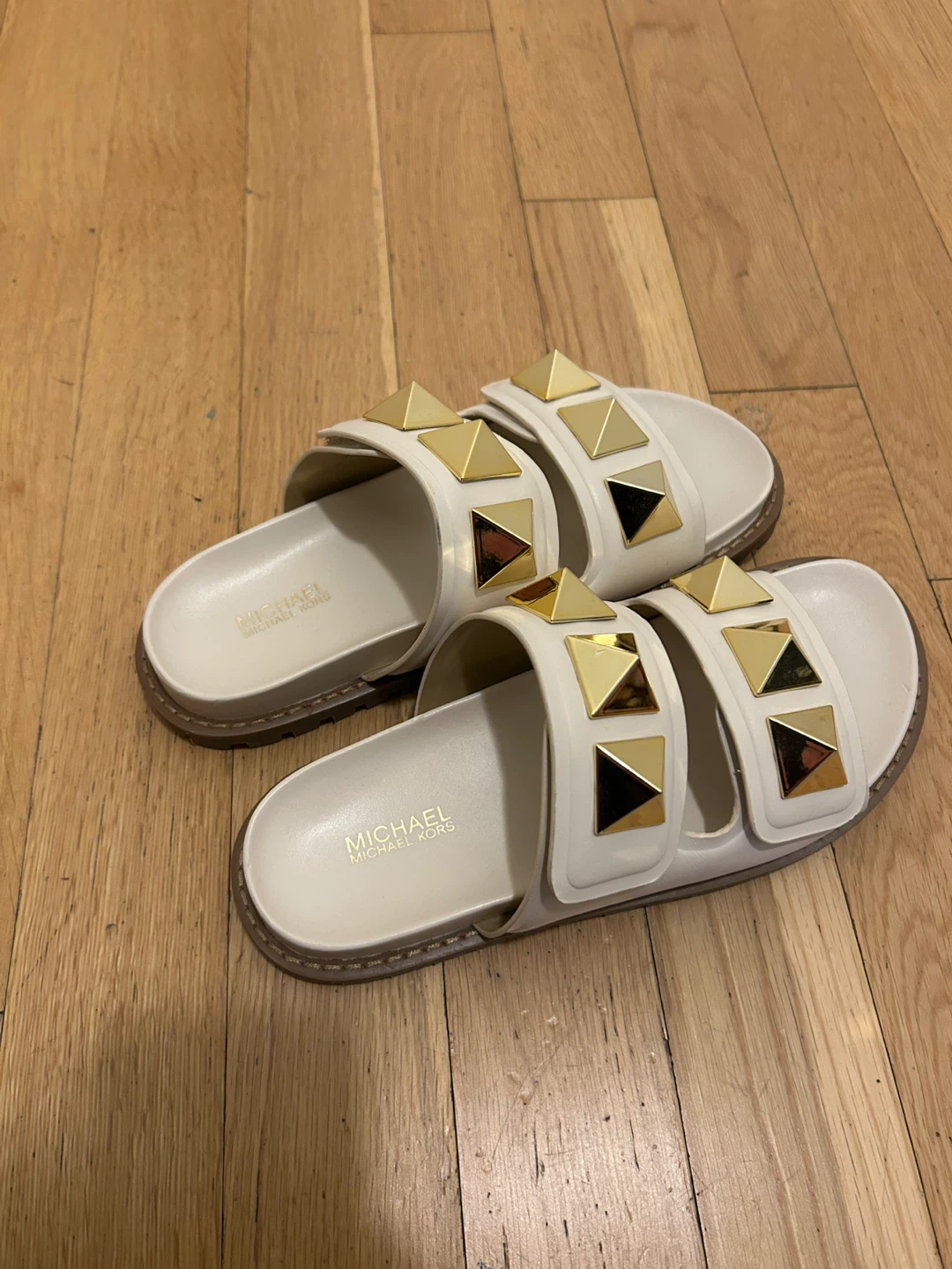 Michael Kors White Studded Slide Sandals - photo 2