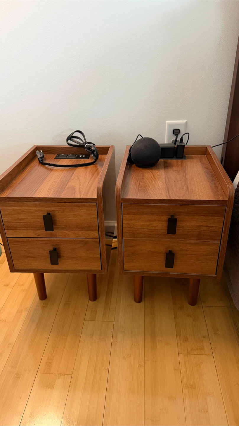 Wooden Nightstand Set with Built-in Outlets & USB Ports