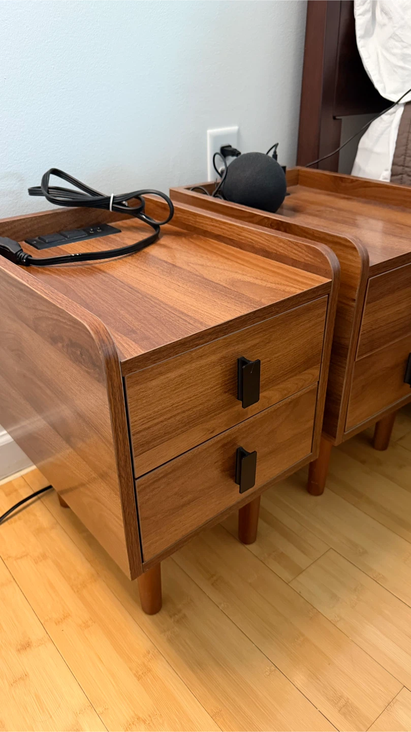 Wooden Nightstand Set with Built-in Outlets & USB Ports - photo 2