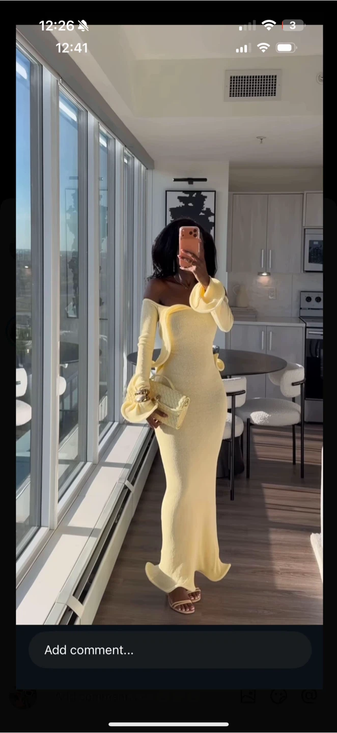 Women's Yellow Knit Maxi Dress