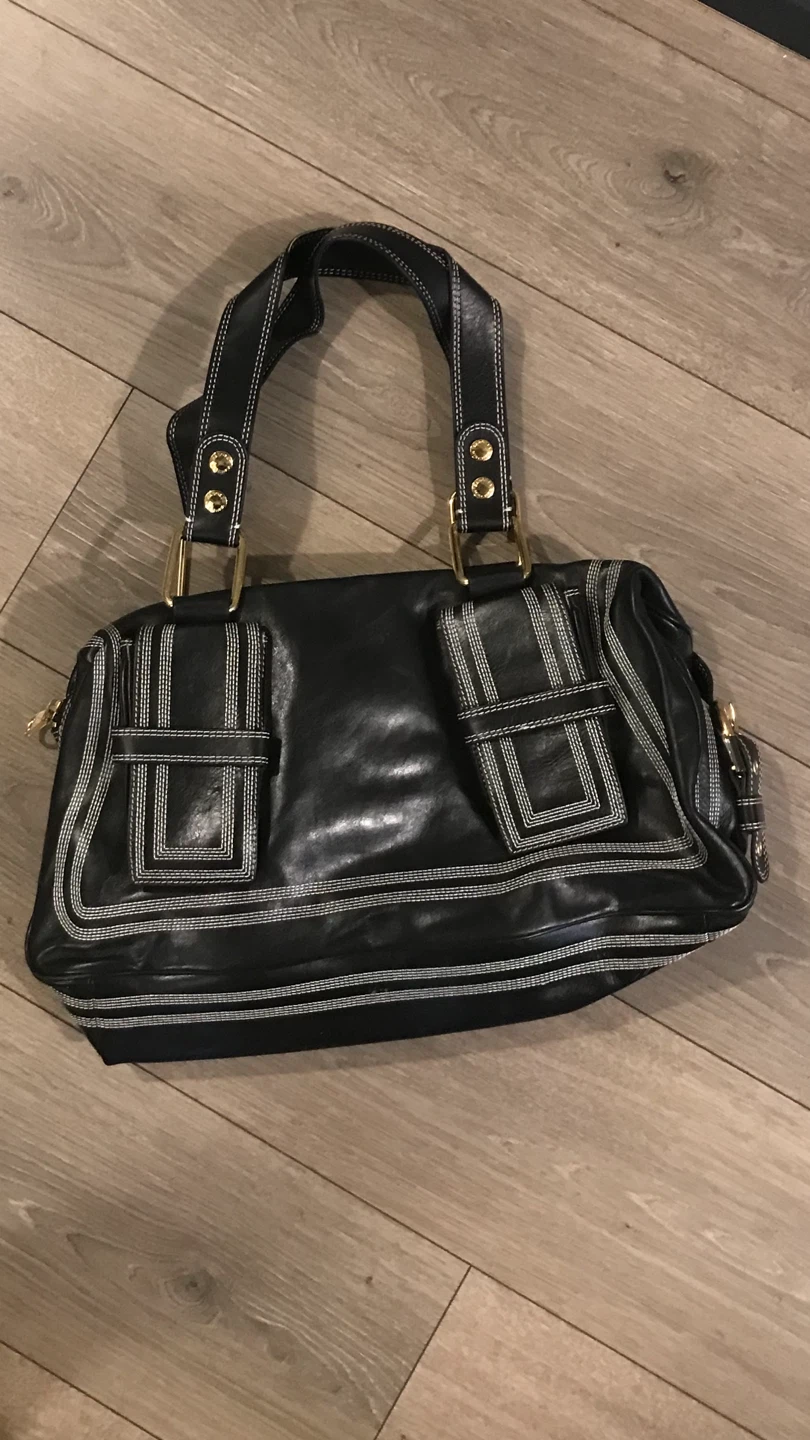 Badgley Mischka Black Leather Satchel Handbag