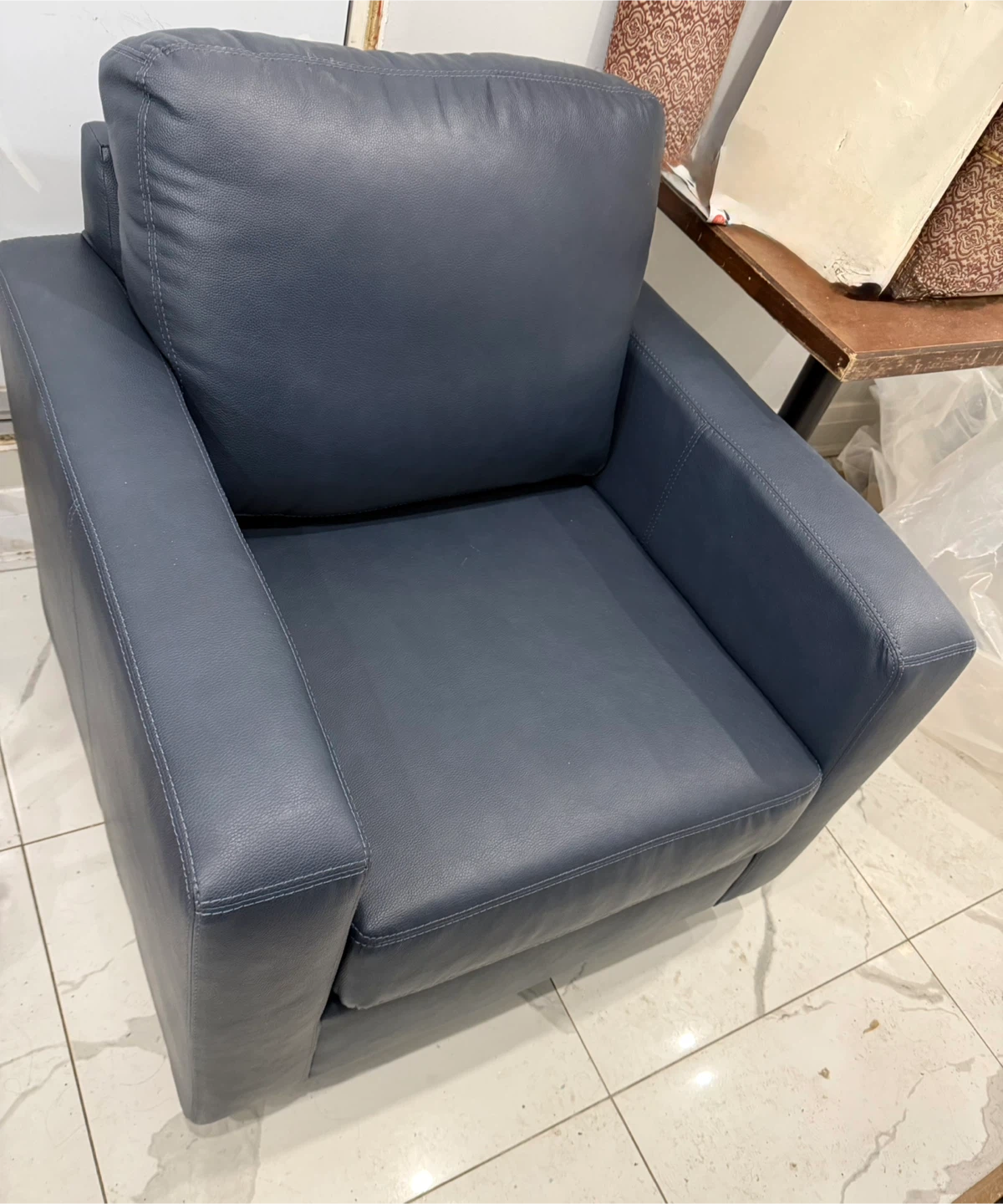 Deep Blue Faux Leather Accent Chair - photo 2
