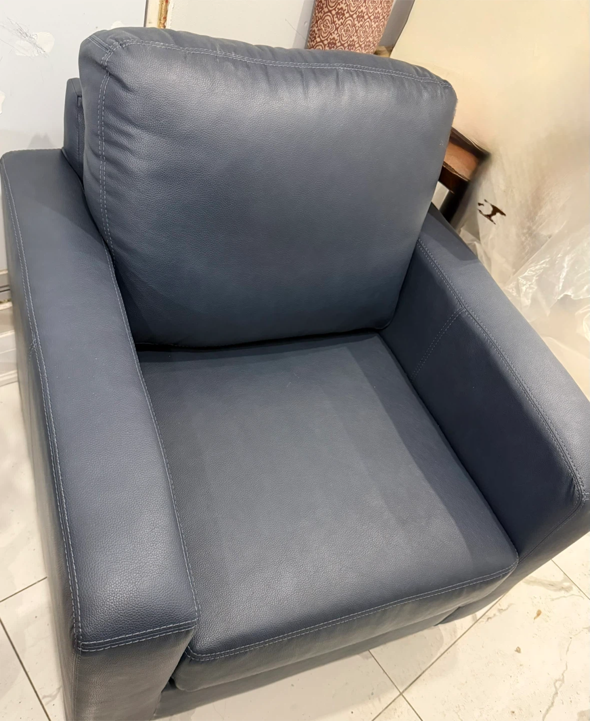 Deep Blue Faux Leather Accent Chair - photo 3