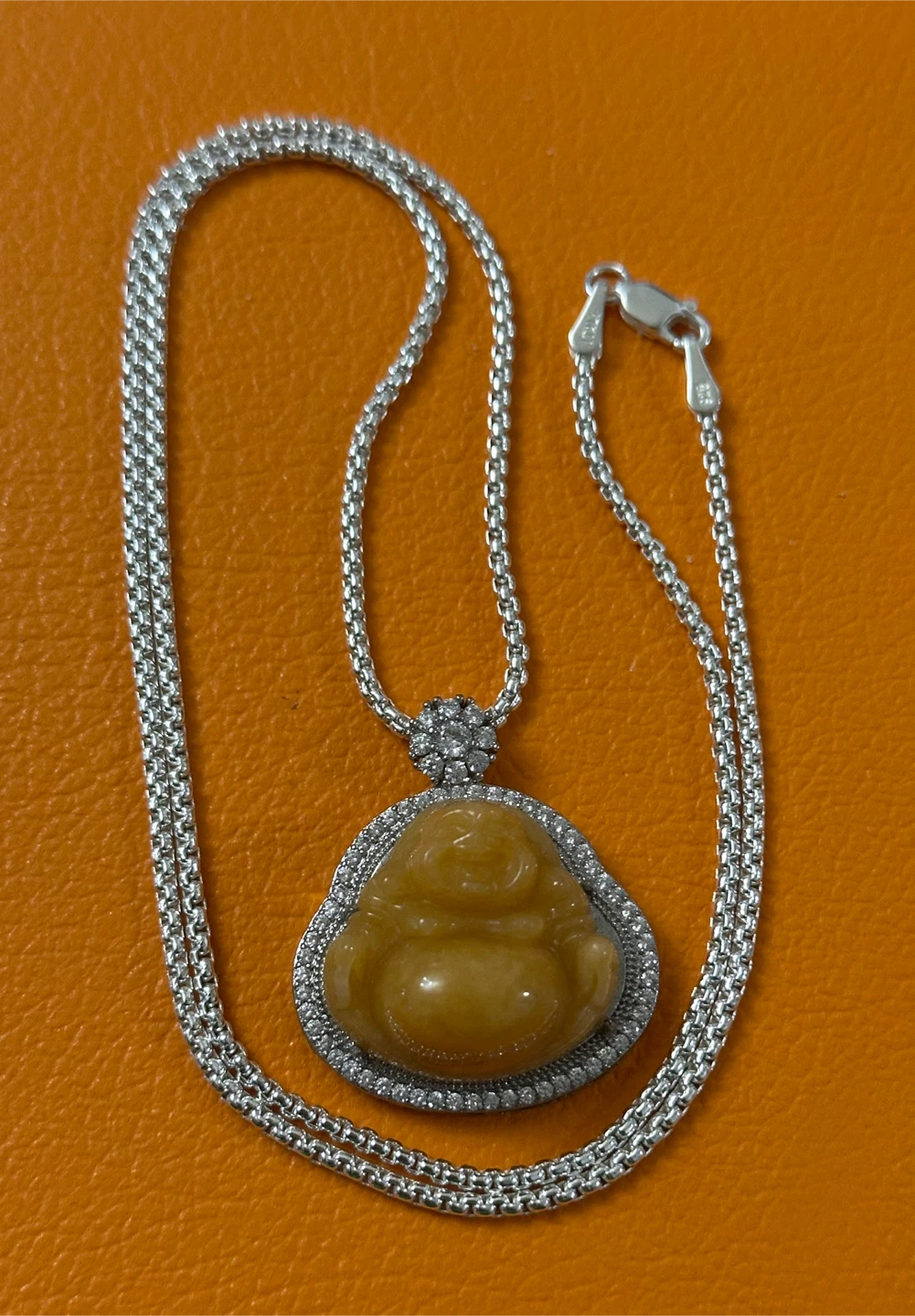 Golden Jade Buddha with 925 Silver Necklace