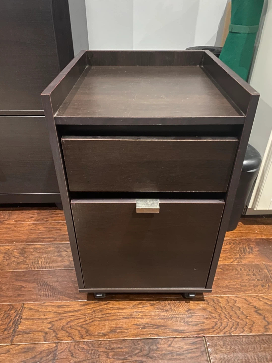 Dark Brown Rolling File Cabinet with Drawer