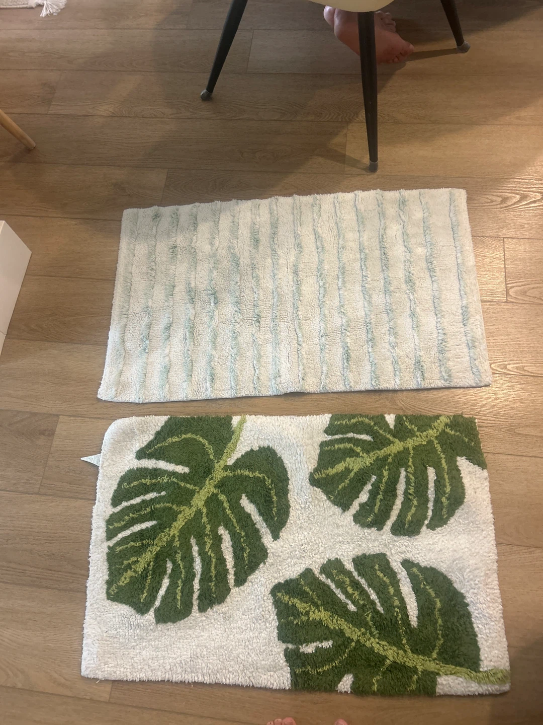 Bath Mats - Striped and Monstera Leaf Design