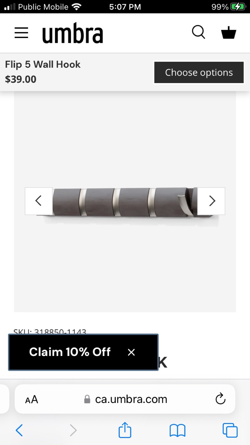 Umbra Flip Wall-Mounted Coat Rack with 5 Hooks - Espresso/Nickel