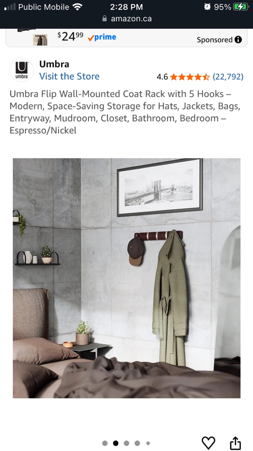 Umbra Flip Wall-Mounted Coat Rack with 5 Hooks - Espresso/Nickel - photo 2